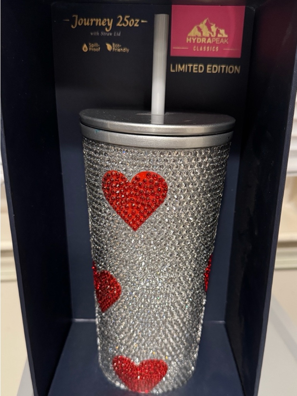 Hydrapeak Limited Edition Silver Tumbler with Red Heart Accents